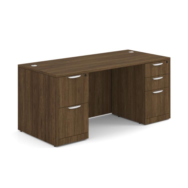 Laminate Collection Double Pedestal Desks - Modern Walnut