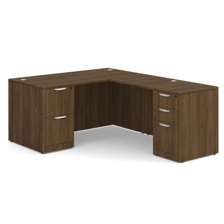 Laminate Collection Double Pedestal L Desks - Modern Walnut